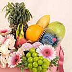 Gourmet Fruit Basket Tray with Pink Gerbera