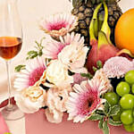 Gourmet Fruit Basket Tray with Pink Gerbera