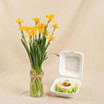 Daffodils Arrangement with Cake for Birthday