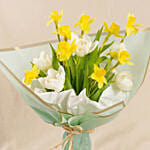 Daffodils N Tulips Birthday Flower Bouquet with Cake