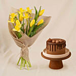 Daffodils & Tulips Birthday Flower Bouquet with Cake