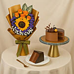 Sunflower Bouquet and Chocolate Cake
