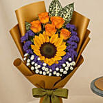Sunflower Bouquet and Chocolate Cake