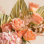 Elegant Peach Rose & Golden Palm Floral Box