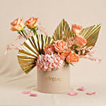 Elegant Peach Rose & Golden Palm Floral Box