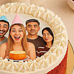 Red Velvet Personalised Photo Cake For Birthday