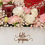Charming Pink Basket with Flowers, Lindt Chocolates & Candle
