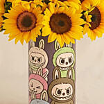Cute Labubu Monsters Sunflowers Vase