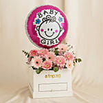 Fresh Flower Box with Baby Girl Balloon
