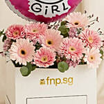 Fresh Flower Box with Baby Girl Balloon