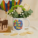 Fresh Roses with Printed Mug & Birthday Celebration Gift Set