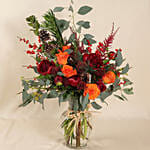 Orange Roses And Red Peonies Vase Arrangement