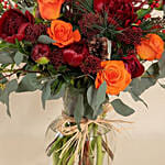 Orange Roses And Red Peonies Vase Arrangement