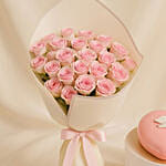 Romantic Pink Roses & Chocolate Heart Cake Combo
