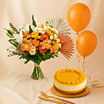 Happiness - Orange Flowers Cheesecake & Balloons