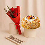 Fruit Cake With 3 Red Roses Bouquet