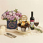 Birthday Gift Set - Roses Cake & Wine Combo