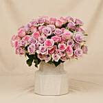 Lush Pink & Purple Spray Rose Ceramic Vase