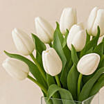 Peaceful White Tulips Square Glass Vase