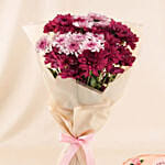 Elegant Dual Chrysanthemum Bouquet and Cake For Her