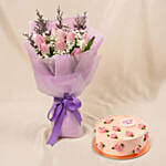 Elegant Tulips Bouquet with Cake for Mom