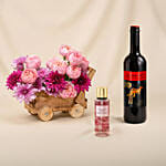 Flowers Cart Wine and Victoria Secret Mist