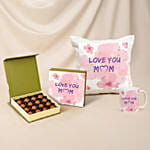 Love You Mom Chocolates Cushion, Mug & Chocolates