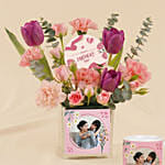 Personalised Flowers Vases Cushion & Mug for Mom