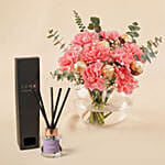Pink Carnation chocolate Vase Arrangement with Diffuser