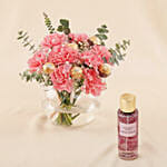 Pink Carnation chocolate Vase Arrangement with Perfume
