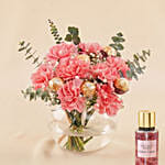 Pink Carnation chocolate Vase Arrangement with Perfume