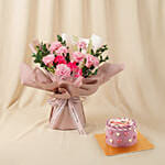 Preserve Flowers Bouquet and Cake Gift set