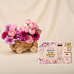 Flowers Arrangement in Wooden Cart with Peach Gum Bird Nest