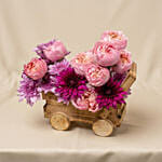 Flowers Arrangement in Wooden Cart