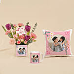 Personalised Flowers Vases with Cushion & Mug for Mom