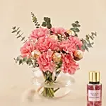 Pink Carnation & Ferrero Rocher in Fish Bowl with Perfume