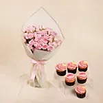 Pink Spray Roses Bouquet & Cupcakes