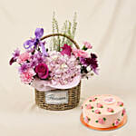 Flowers Gift Basket with Cake