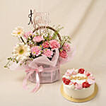 Mothers Day Carnations Basket with Cake
