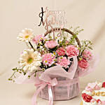 Mothers Day Carnations Basket with Cake