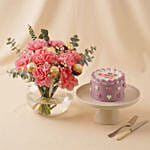 Pink Carnation Chocolate Vase Arrangement And Mini Cake
