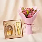 6 Passionate Oriental Pink Lilies with Perfume set