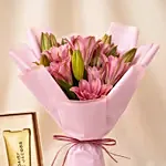 6 Passionate Oriental Pink Lilies with Perfume set