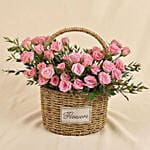 Pink Spray Rose in Small Basket