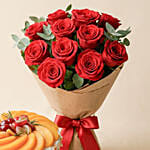 Flowers with Cake Bundle: Fruit Cake & Red Roses