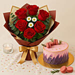 Elegant Red Rose Bouquet with Red Velvet Designer Cake