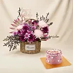 Mixed Flowers Basket with Cake for Mothers Day