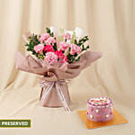 Preserve Flowers Bouquet and Cake Gift set