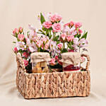 Cake Chocolates And Flowers Basket