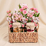 Cake Chocolates And Flowers Basket